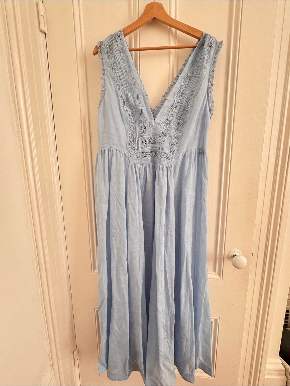 Doen Victoria Icy Blue Midi Dress with V-Neck NWOT - Picture 2 of 8